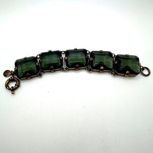 Y2K‎ 7" J. Crew Smoky Topaz glass and brass/antiqued gold bracelet!